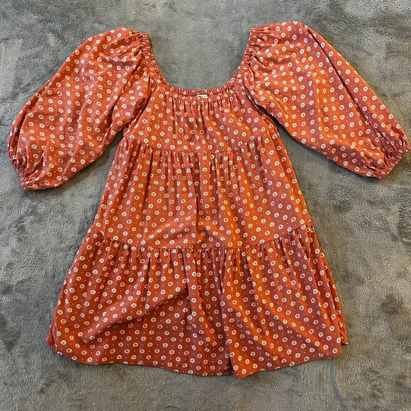 Billabong Dresses & Skirts - Billabong Coral Floral Boho Mini Dress Women's SMALL Boho Peasant
